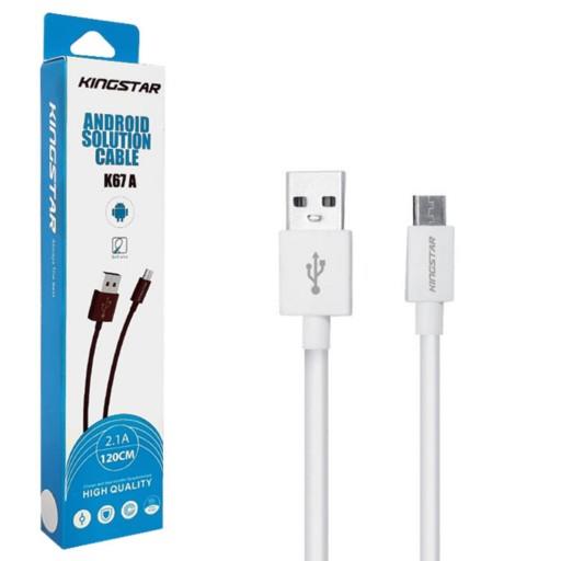 کابل شارژ و دیتا اندروید kingstar مدل k67 سفیدبا  یکساله متین